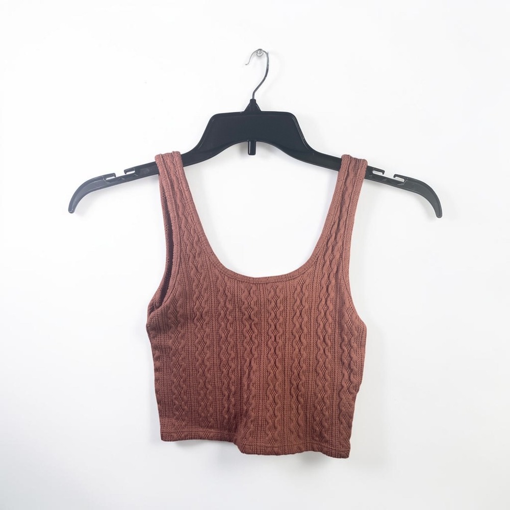 Forever 21 Womens Small Brown Cable Knit Crop Tank Top Scoop Neck Sleeveless